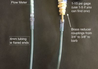 Flow meter, tubing, PSI gage, brass reducer couplings