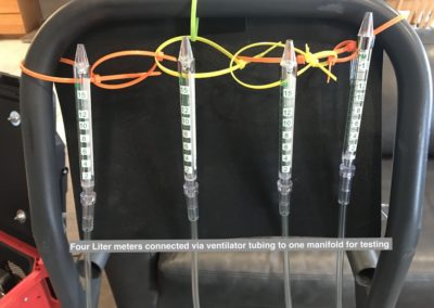 Four liter meters connected to one manifold for testing